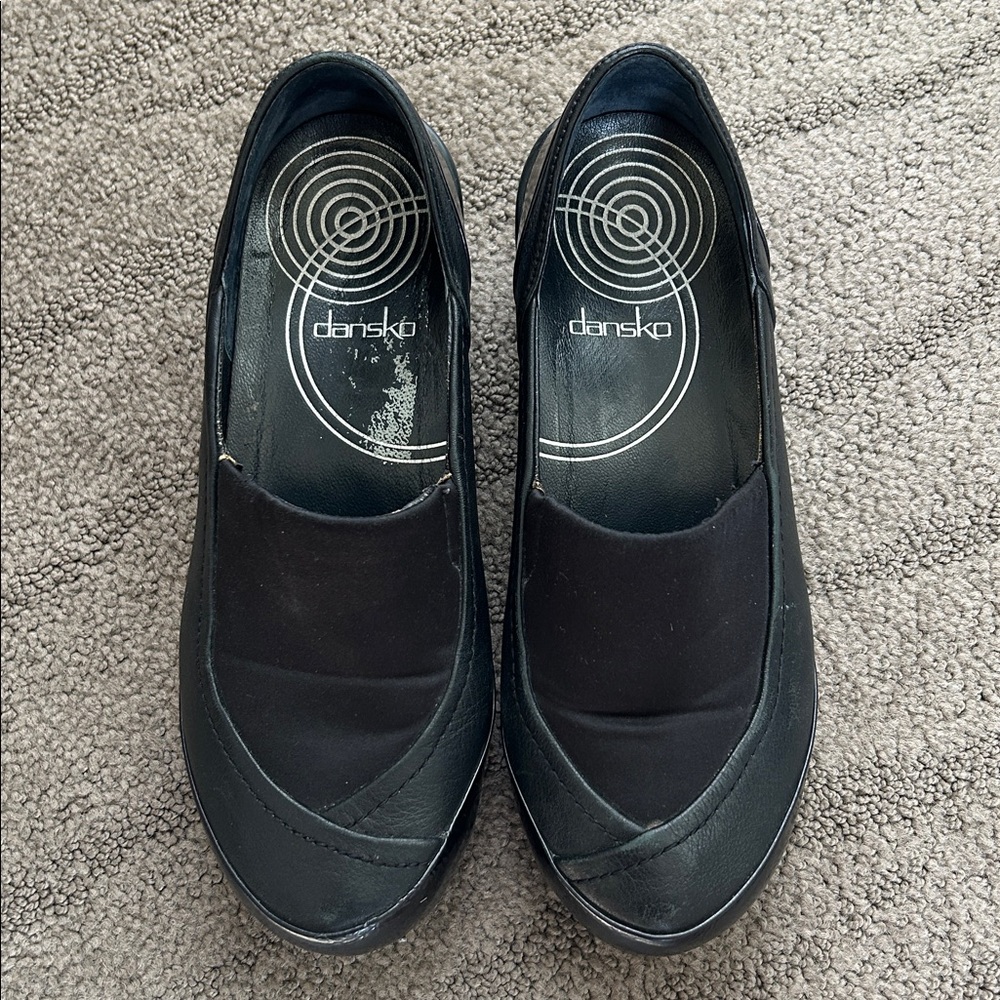 Dansko Black Leather & Neoprene Comfort Clog Shoes Size 37